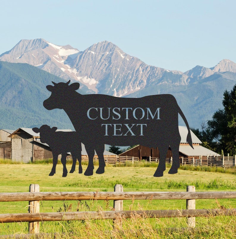 Personalized Two Cows Farm Sign, Custom Ranch Metal Sign,Cow Cattle Sign,Barn Decor,Farmhouse Entrance Sign,Family Name Metal Sign