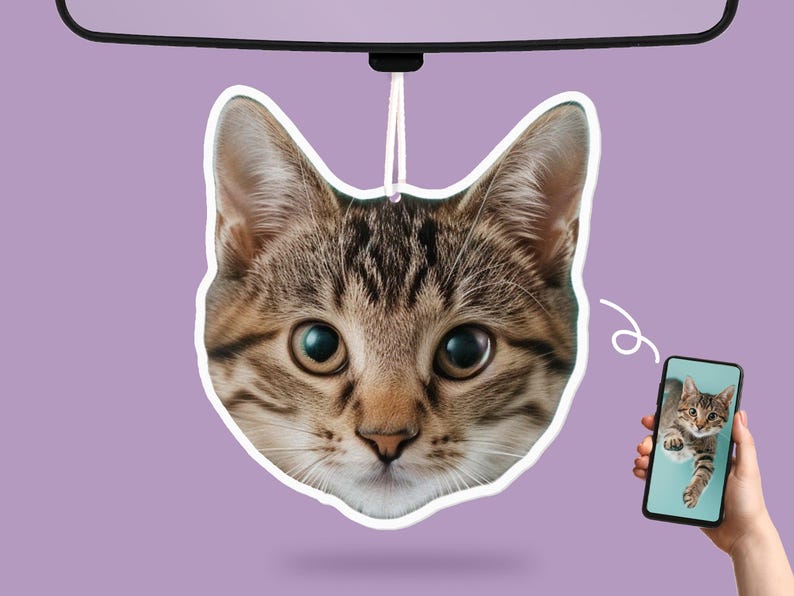 Personalized Cat Face Air Freshener, Custom Pet Portrait Car Ornament Hanging, Duplex Print Dog photo Car Freshies,Loss Of Cat Sympathy Gift
