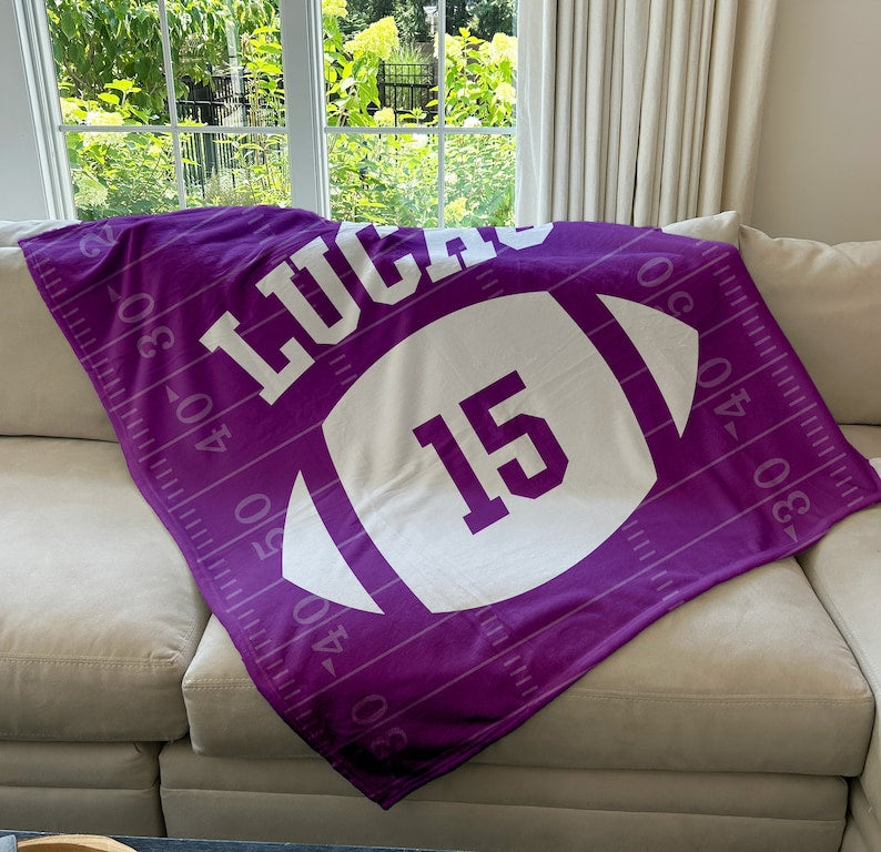 Custom Football Blanket with Name and Number, Custom Name Blanket, Football Blanket, Sports Blanket, Team Gift, Gift for him, Football Gift