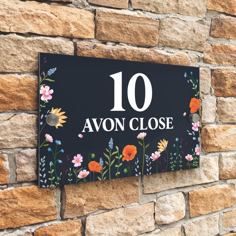 Custom Signs Modern Anthracite House Door Number plaque Wild Flower Meadow design