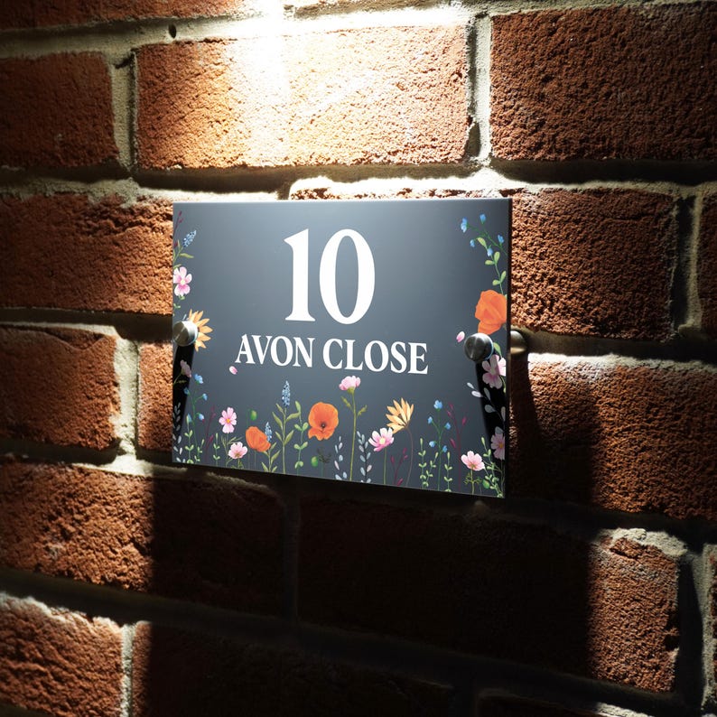 Custom Signs Modern Anthracite House Door Number plaque Wild Flower Meadow design