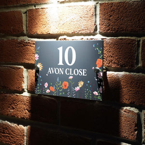 Custom Signs Modern Anthracite House Door Number plaque Wild Flower Meadow design