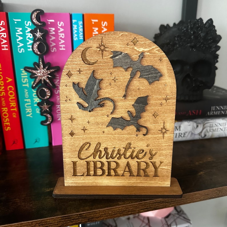 Bookshelf Decor, Bookish Accessories, Library Sign, Book Sign, Dragon Book Sign, Gift for book lover, Bookish Gift, BookTok, Romantasy