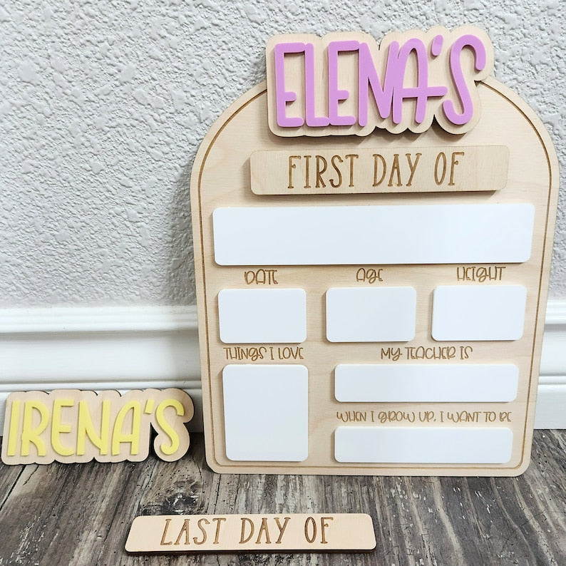Personalized Back to School, Custom First and Last Day of School Sign, Reusable Dry Erase Board,Interchangeable Name, Photo Prop.