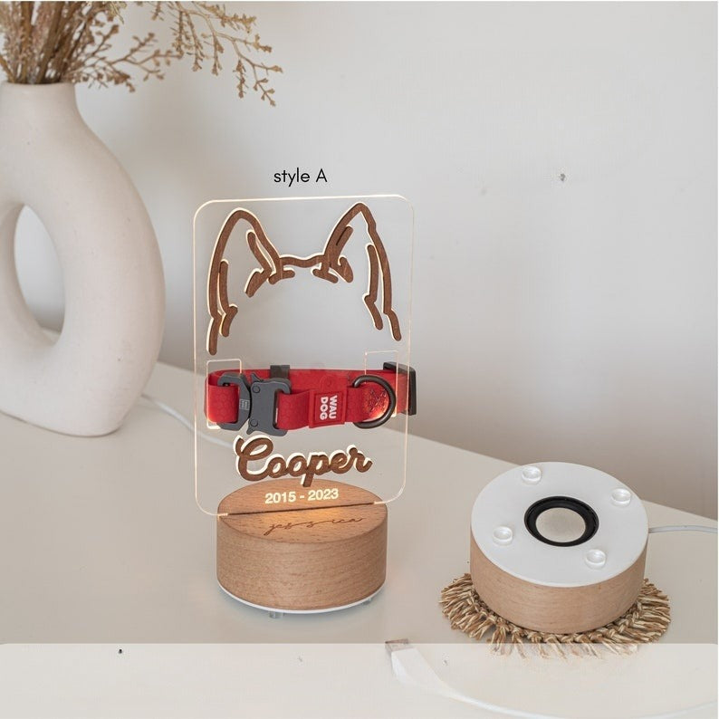 Memorial Light Pet Collar Sign, Dog Memorial Wood Frame With Collar Holder, Dog Memorial Gifts,Pet Loss Gifts,Night light Pet Sympathy