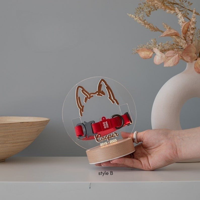 Memorial Light Pet Collar Sign, Dog Memorial Wood Frame With Collar Holder, Dog Memorial Gifts,Pet Loss Gifts,Night light Pet Sympathy