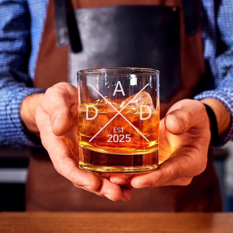 New Dad Whiskey Glass - For First Time Dad - Gift For Dad - Dad Established Custom - Personalized Dad Gifts - 2021, 2022, 2023, 2024, 2025
