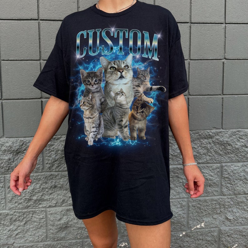 Custom Bootleg Pet T-Shirt Personalized 90s Bootleg Ugly Cat T-Shirt Retro Cat T-Shirt Vintage Bootleg Rap T-Shirt