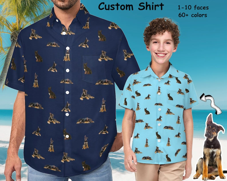 Custom Photo Hawaiian Shirt,Personalized Button Downs Shirt with Photo,Dogs Cats Face Shirts,Bachelor Party Gift,Pets lovers Gifts,unisex