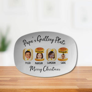 Personalized Daddy's Grilling Plate with Kid's Photos and Names on Burger, Hot Dog, Custom Gift for Dad, Grandpa, Memorable Keepsake