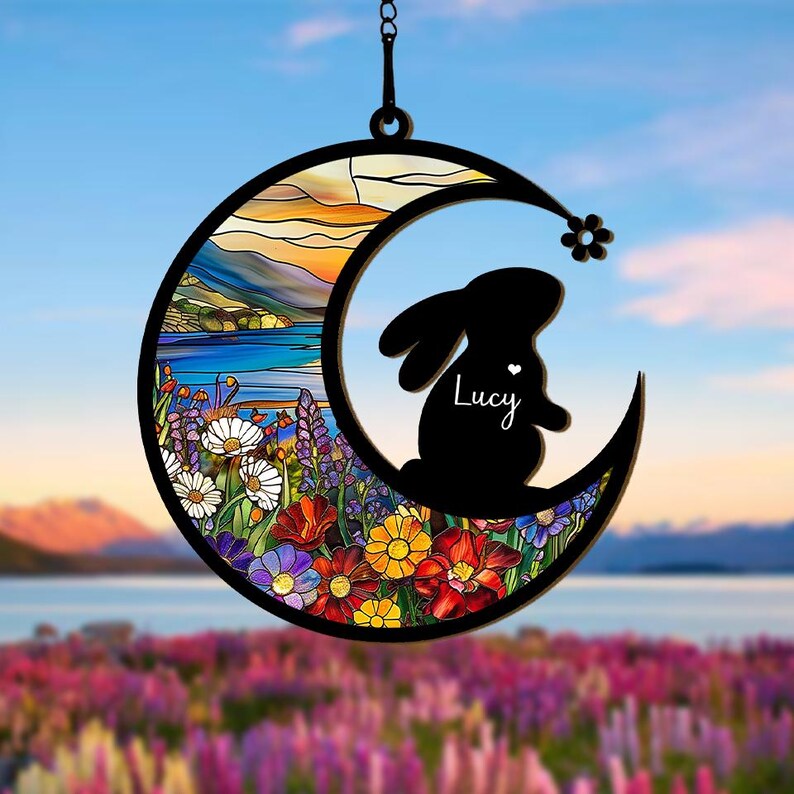 Personalised Rabbit Memorial Suncatcher, Custom Bunny Memorial Gift, Rabbit Windows Hanging, Pet Memorial Suncatcher, Bunny Remembrance Gift