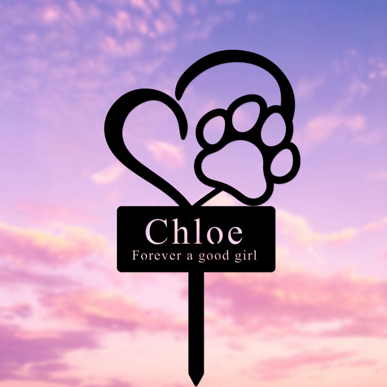 Custom Pet Memorial Stake with Heart and Paw, Dog Memorial Garden Stake, Personalized Pet Grave Marker, Cemetery Stake, Dog Name Yard Stake