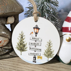 Personalised Christmas Tree Decoration, Family Christmas Ornament, Sign Post Decoration, Christmas Bauble, Family And Pet Decoration
