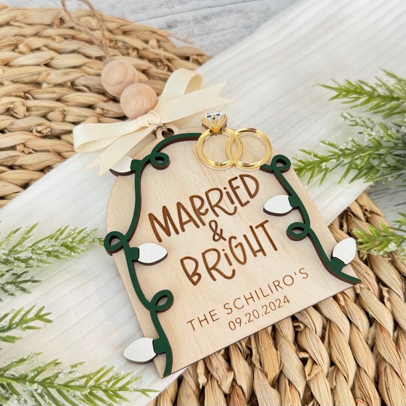 Newlywed Christmas Ornament // First Christmas Married Ornament // Wedding Ornament // Personalized Ornament // Married And Bright Ornament