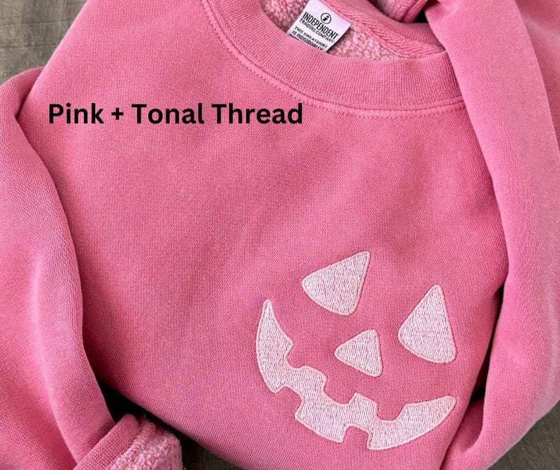 Halloween Pumpkin Face Crewneck Sweatshirt, Embroidered Jackolantern Pullover, Tonal Spooky Season Sweater, Trendy Fall Apparel, Unisex