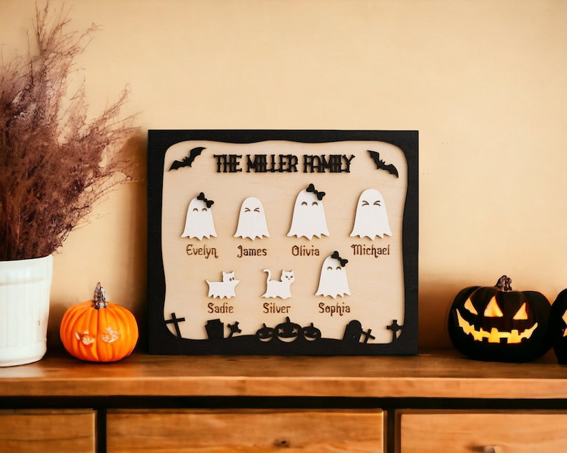 Haloween Family Name Sign, Halloween Decor, Halloween Ghost Sign, Gift For Family, Farmhouse Decor, Family Gift