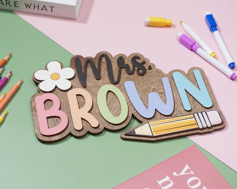 Custom 3D Teacher Door Sign, Personalised Name with Pencil Teacher Sign, Classroom Decor, Teacher Door Hanger, Teacher Back to School Sign