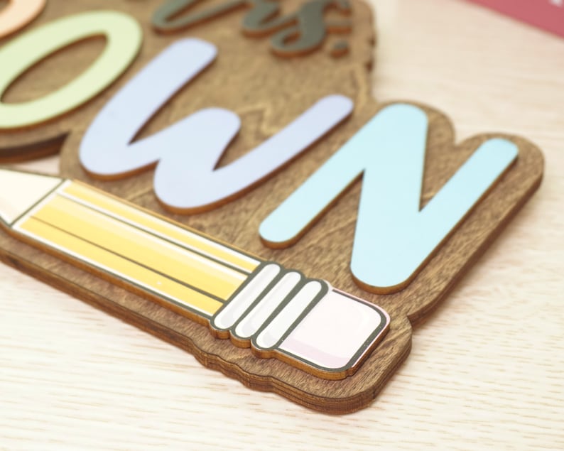 Custom 3D Teacher Door Sign, Personalised Name with Pencil Teacher Sign, Classroom Decor, Teacher Door Hanger, Teacher Back to School Sign