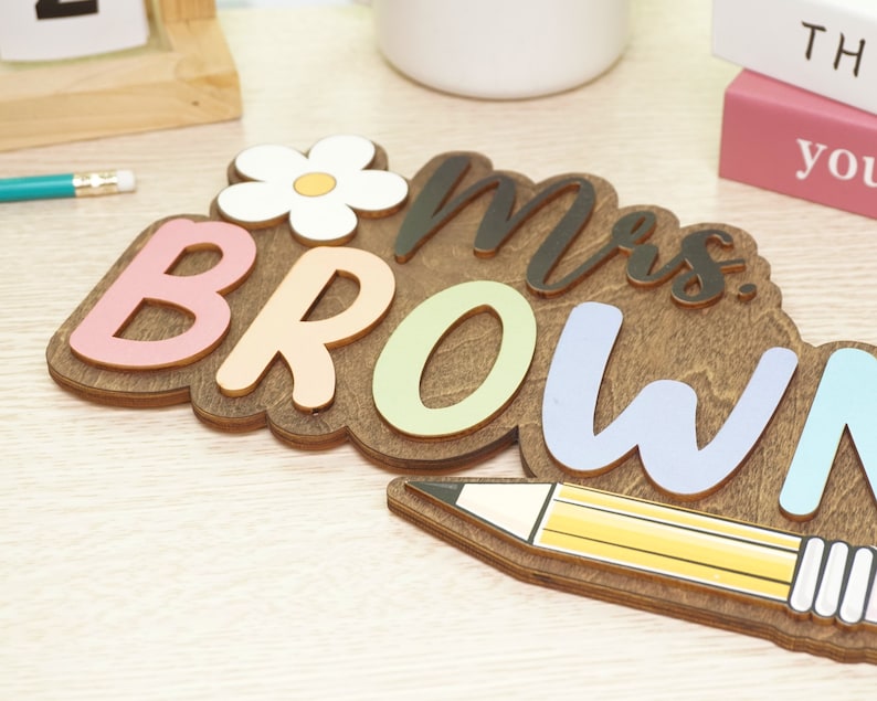 Custom 3D Teacher Door Sign, Personalised Name with Pencil Teacher Sign, Classroom Decor, Teacher Door Hanger, Teacher Back to School Sign