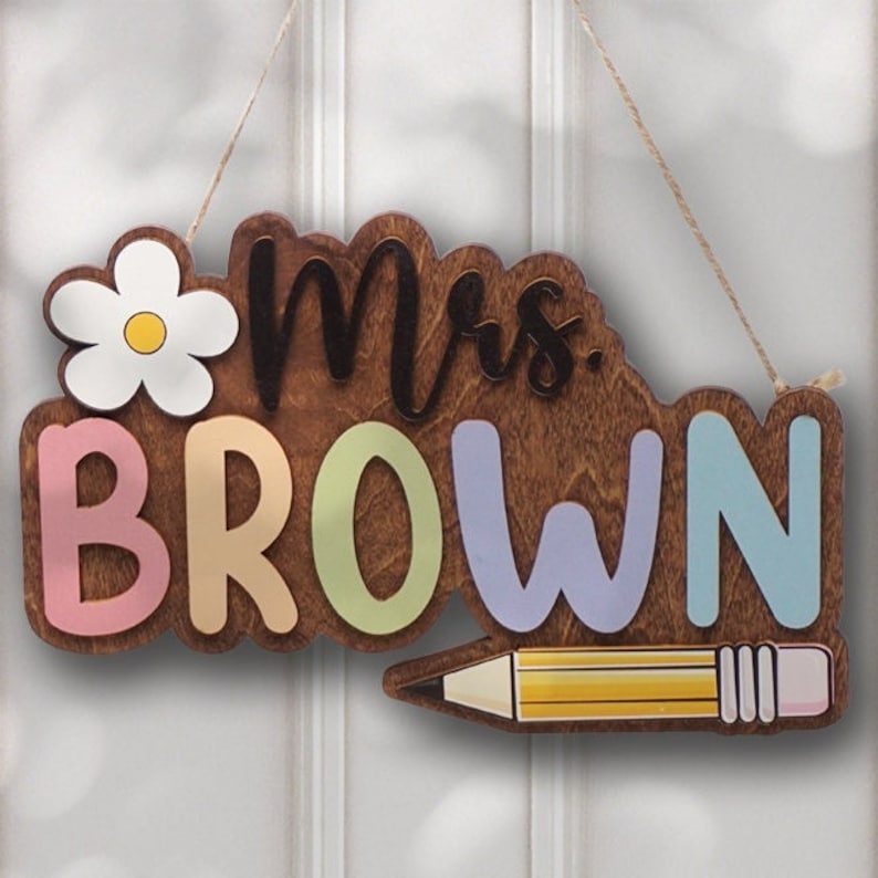Custom 3D Teacher Door Sign, Personalised Name with Pencil Teacher Sign, Classroom Decor, Teacher Door Hanger, Teacher Back to School Sign