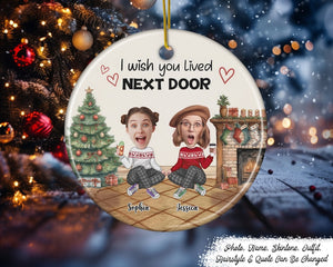 Besties Forever Upload Photo Christmas Vibe Personalized Circle Ceramic Ornament Gift for Besties Sisters, Best Friend, Friendship Gift