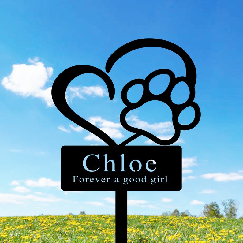 Custom Pet Memorial Stake with Heart and Paw, Dog Memorial Garden Stake, Personalized Pet Grave Marker, Cemetery Stake, Dog Name Yard Stake