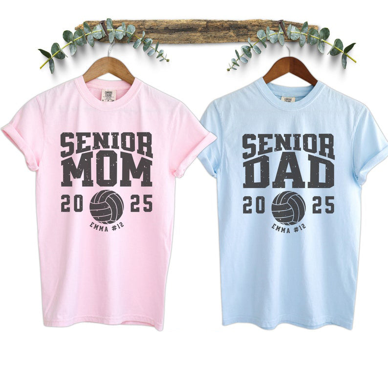 Matching Senior Volleyball Mom Shirt Senior Volleyball Dad Shirt, Custom Name Number Year, Class of 2025 Grad Parents Gift