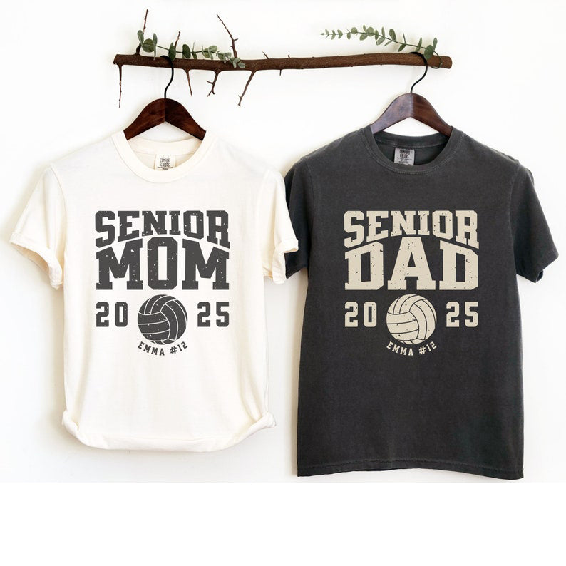 Matching Senior Volleyball Mom Shirt Senior Volleyball Dad Shirt, Custom Name Number Year, Class of 2025 Grad Parents Gift