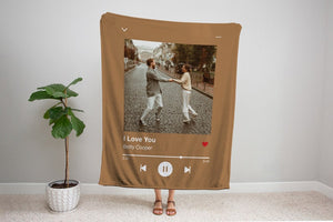 Personalized Music Blanket, Custom Song Photo Blanket,Music Player Blanket, Photo Blanket With Your Song, Christmas Gift, Couple Gifts