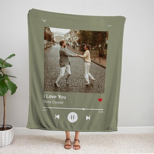 Personalized Music Blanket, Custom Song Photo Blanket,Music Player Blanket, Photo Blanket With Your Song, Christmas Gift, Couple Gifts