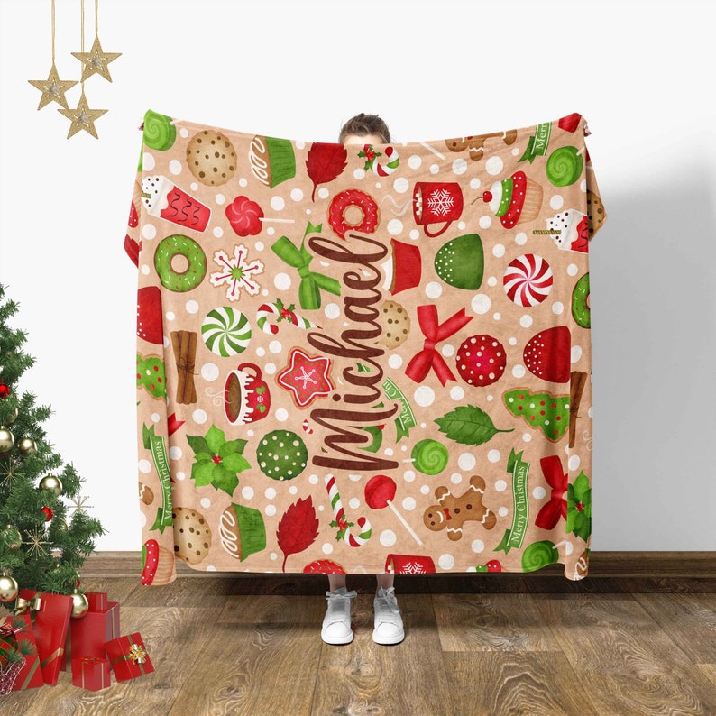Cute Christmas Blanket For Kids, Holiday Decor, Toddler Christmas Bedding, Baby First Christmas, Winter Baby Shower Gift,Custom Name Blanket