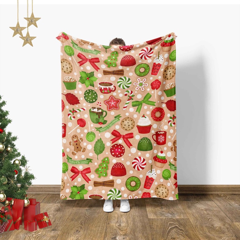 Cute Christmas Blanket For Kids, Holiday Decor, Toddler Christmas Bedding, Baby First Christmas, Winter Baby Shower Gift,Custom Name Blanket