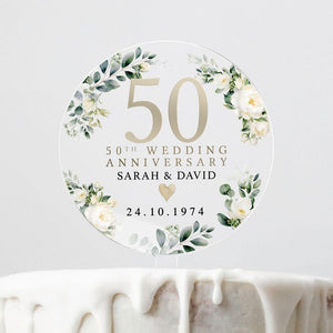 Personalised Anniversary Cake Topper, Ivory Floral Anniversary Cake Topper, 20th 25th 30th 40th 50th 60th Cake Topper, Cake Decorations