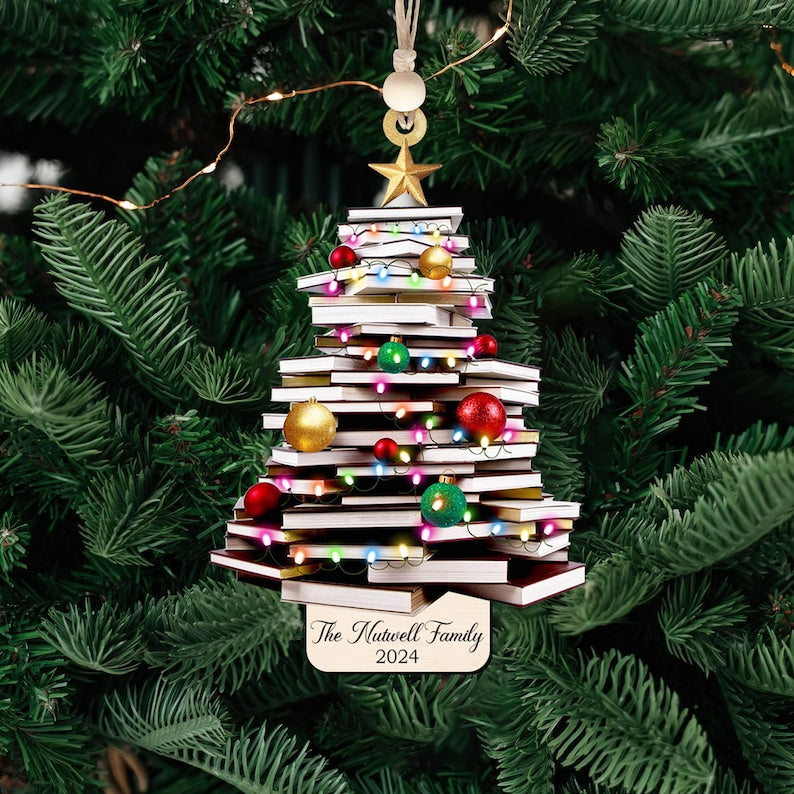 Personalized Gifts for Book Lover,Acrylic Tree Ornament Gift for Her Librarian,2024 Christmas Ornaments-Flat Printed Acrylic Ornament