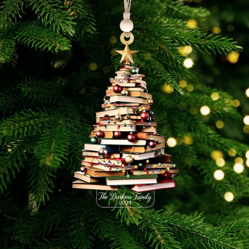 Personalized Gifts for Book Lover,Acrylic Tree Ornament Gift for Her Librarian,2024 Christmas Ornaments-Flat Printed Acrylic Ornament