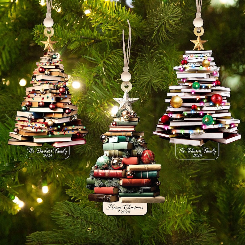 Personalized Gifts for Book Lover,Acrylic Tree Ornament Gift for Her Librarian,2024 Christmas Ornaments-Flat Printed Acrylic Ornament