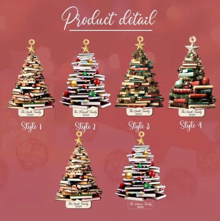 Personalized Gifts for Book Lover,Acrylic Tree Ornament Gift for Her Librarian,2024 Christmas Ornaments-Flat Printed Acrylic Ornament