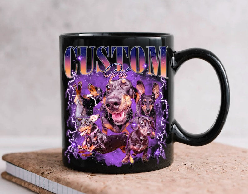 Custom Photo Dog Mom Mug Dog Mug | Bootleg Rap Dog Shirt | Custom Pet Mug | Custom Photo Vintage 90s