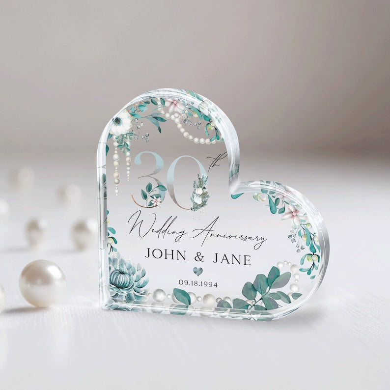 Personalized 30th Anniversary Gift, 30th Pearl Anniversary Gift, Anniversary Acrylic Plaque, Pearl Wedding Anniversary Gift for Couple