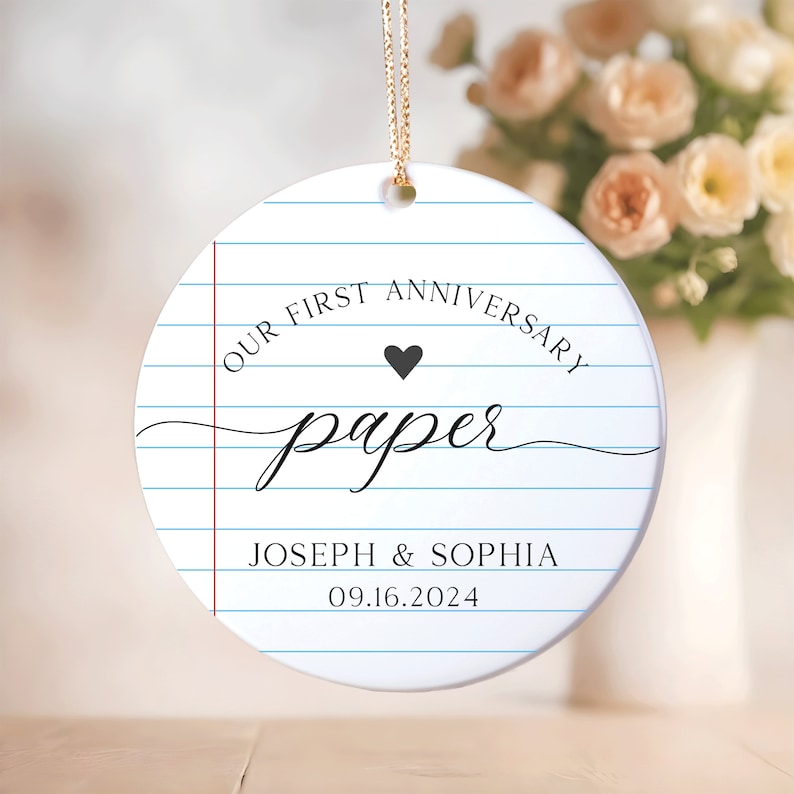 Personalized First Anniversary Ornament, 1st Anniversary Gift, Paper Wedding Anniversary Ornament, Anniversary Gift for Husband Wife
