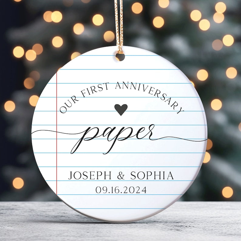 Personalized First Anniversary Ornament, 1st Anniversary Gift, Paper Wedding Anniversary Ornament, Anniversary Gift for Husband Wife
