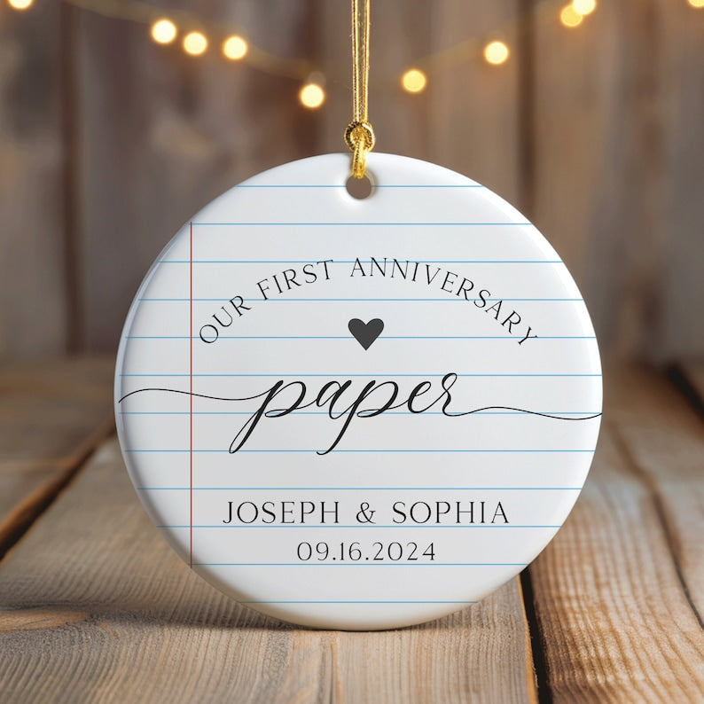 Personalized First Anniversary Ornament, 1st Anniversary Gift, Paper Wedding Anniversary Ornament, Anniversary Gift for Husband Wife
