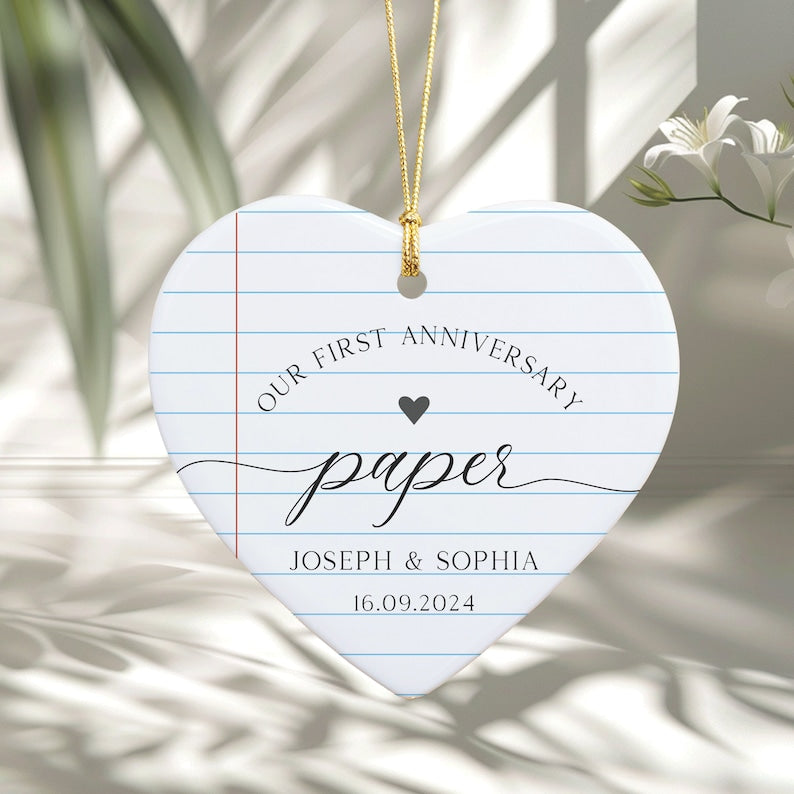 Personalized First Anniversary Ornament, 1st Anniversary Gift, Paper Wedding Anniversary Ornament, Anniversary Gift for Husband Wife