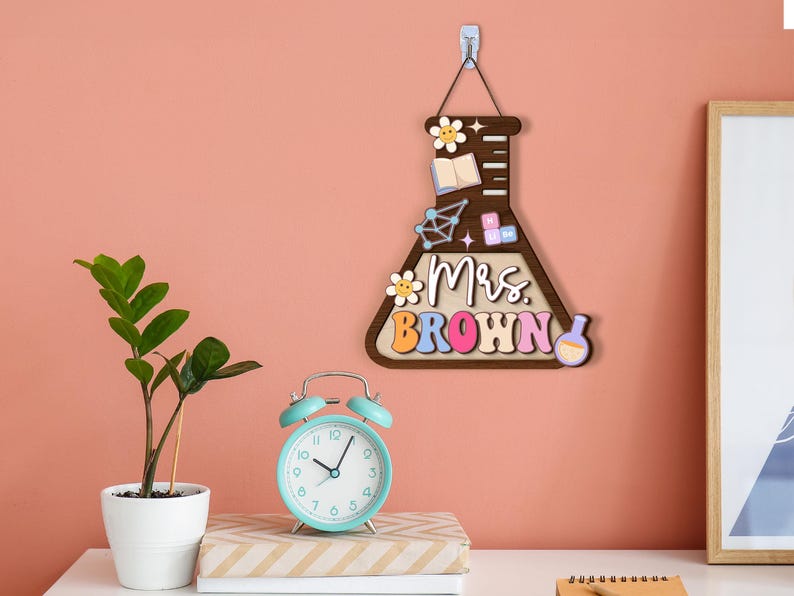 Custom 3D Science Teacher Name Sign, Science Classroom Decor, Teacher Name For Classroom Wooden Sign, Teacher Door Sign, Back To School Sign