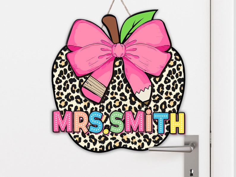 Personalized Teacher Door Sign, Apple Name Sign, Classroom Decor, Custom Name Teacher Door Hanger, Teacher Door Sign Back To School