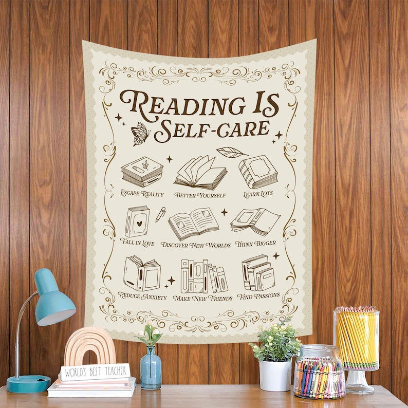 Reading Is Self Care Classroom Decor, Book Lover Gift, Classroom Tapestry, Groovy Classroom Banner,Reading Teacher Gift,Teacher Appreciation