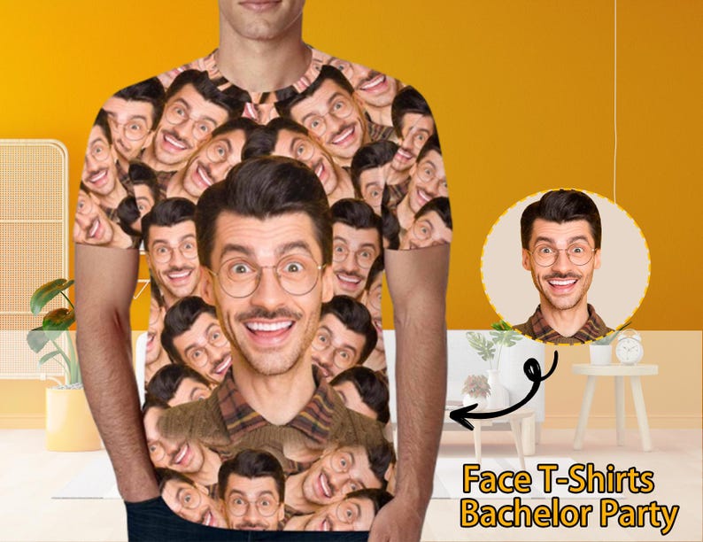 Custom T-Shirt with Faces Custom Face Shirts Bachelor Party Shirts Personalized Photo Tee Shirts Men Women Kids Birthday Christmas Gift