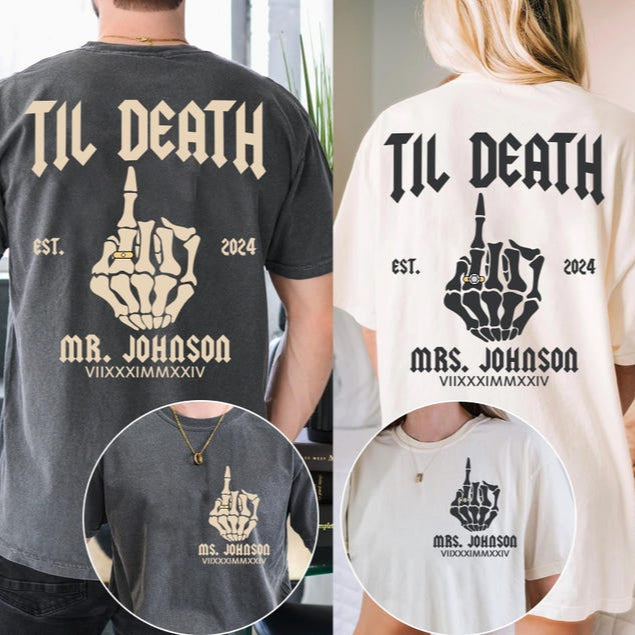 Custom Bride & Groom Shirts, Funny Wedding Gift, Newlywed Couples Til Death Married Honeymoon Shirt, Matching Husband and Wife, Mr Mrs Tees