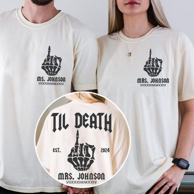 Custom Bride & Groom Shirts, Funny Wedding Gift, Newlywed Couples Til Death Married Honeymoon Shirt, Matching Husband and Wife, Mr Mrs Tees