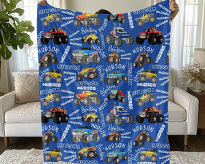 Personalized Monster Trucks Blanket, Birthday Gift for Baby Boys, Custom Gift for Newborn Baby, Baby Boy Bedding Gift, Toddler Boy Blanket